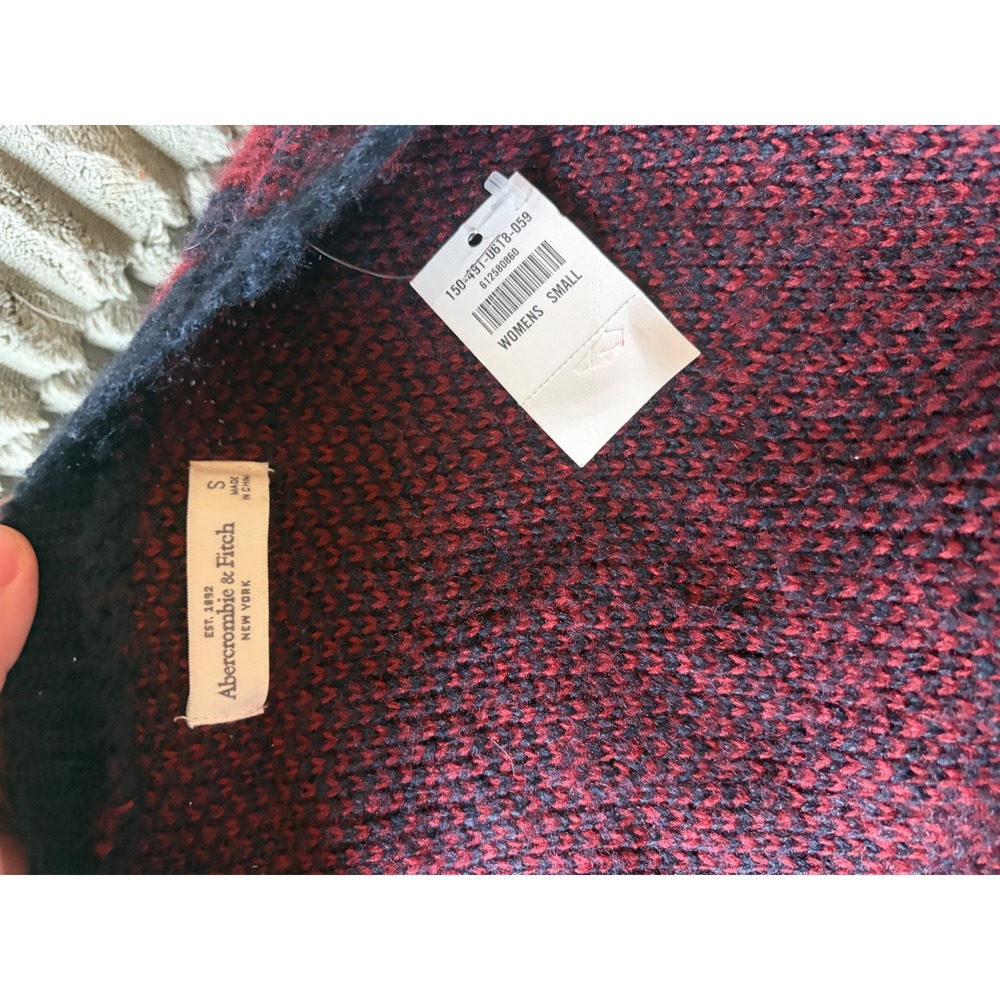 Abercrombie & Fitch Plaid Cardigan Sweater Navy Burgundy Longline Small NWT - Picture 5 of 5